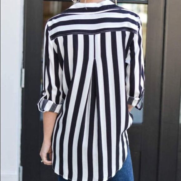 VELVET HEART Striped Button Front Blouse Black White XS - Picture 7 of 8